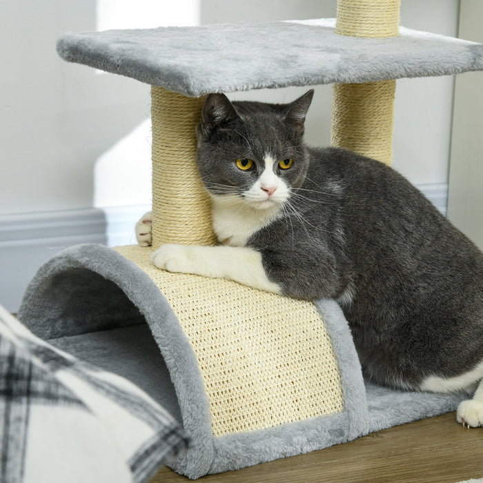 Multi-Level Cat Tree Tower with Sisal Scratching Post - Indoor Climbing Activity Centre with Pad and Hanging Ball in Light Grey - Perfect Play Structure for Cats and Kittens