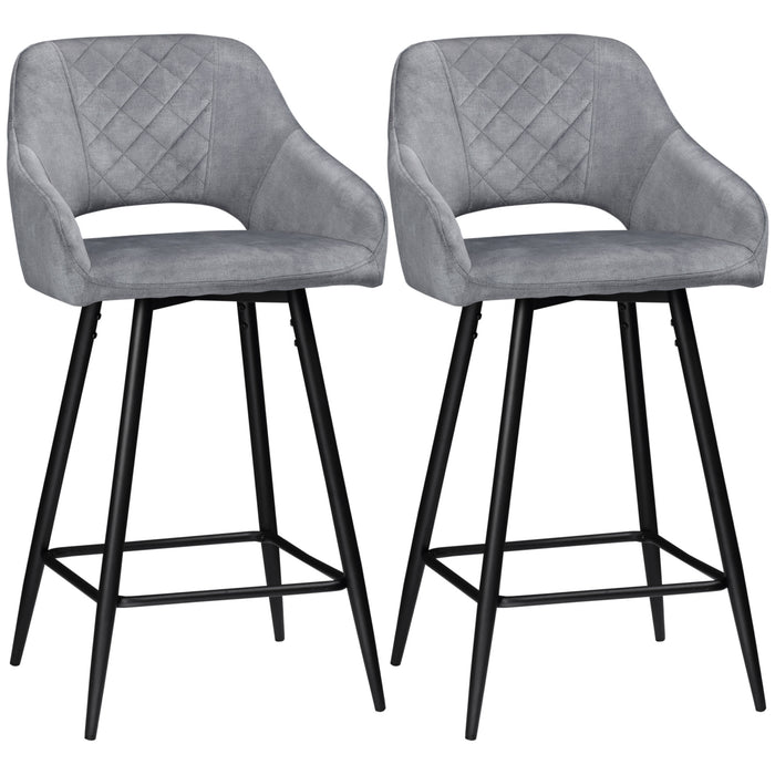 Velvet-Touch Fabric Counter Height Bar Chairs - Set of 2 Sturdy Steel-Legged Kitchen Stools with Backs - Stylish and Comfortable Dining Seating for Home