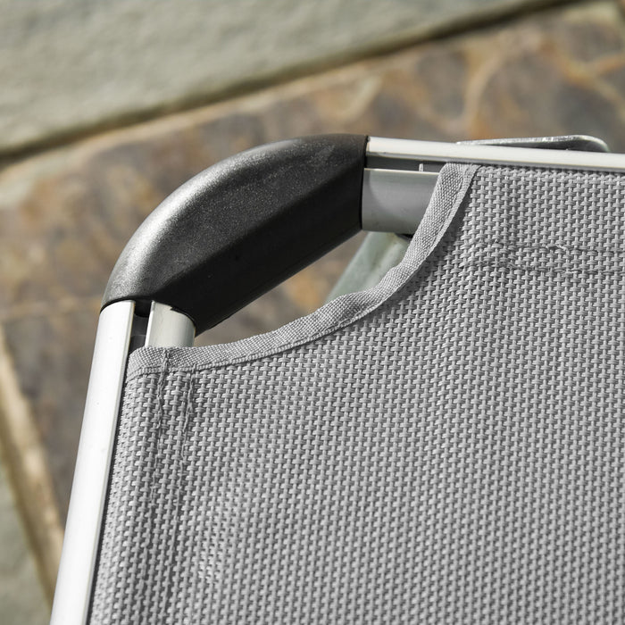 Foldable Reclining Sun Lounger with Pillow - 4-Level Adjustable Back, Aluminium Frame, Portable Outdoor Lounge Chair - Ideal for Camping, Relaxing in Garden and Patio Use