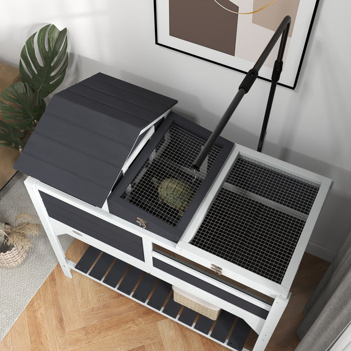 Tortoise Habitat with Adjustable Lamp Stand - Wooden Enclosure, Open-Top Design, Detachable Basking Area - Ideal for Reptile Safety and Comfort