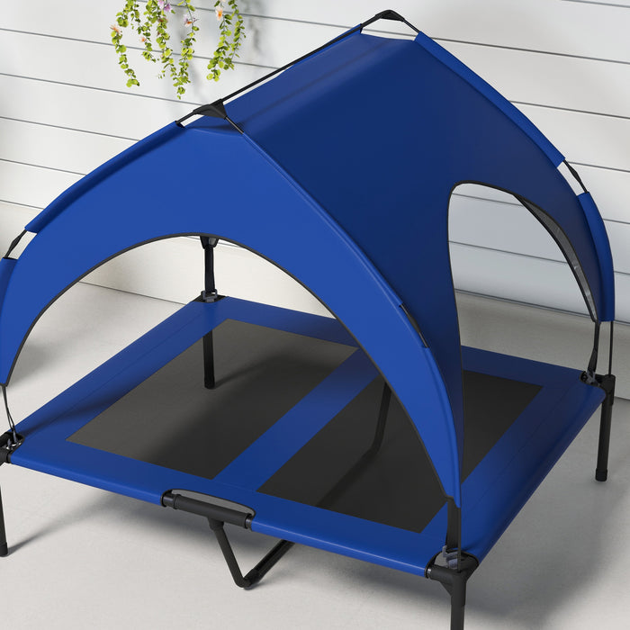Elevated Cooling Dog Bed - 91 x 76 x 89cm Washable Breathable Mesh Cot - Ideal for Medium to Large Dogs, Dark Blue