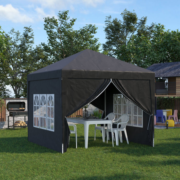 Water-Resistant Pop-Up Gazebo 3x3m - Black Canopy Marquee with Carrying Bag & 2 Windows - Ideal for Weddings, Camping & Outdoor Parties
