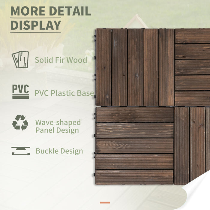 27-Piece Solid Wood Deck Tiles - Interlocking Patio and Balcony Flooring Set with Black Finish, 30x30cm Each - Ideal for Roof Terraces and Hot Tub Surrounds