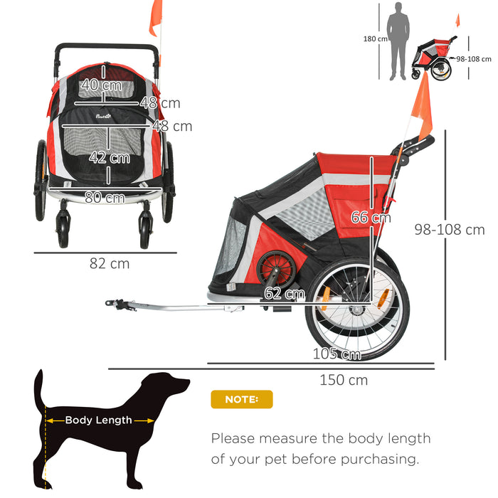 Foldable Two-In-One Pet Bike Trailer with Safety Features - Versatile Trailer with Leash and Safety Flag for Pets - Ideal for Small Cats and Puppies, Outdoor Adventures in Red