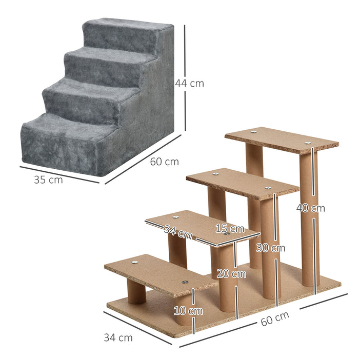 4-Step Dog Stairs with Washable Plush Cover - Ideal for High Beds and Sofas - Pet Access Solutions for Small Dogs and Cats