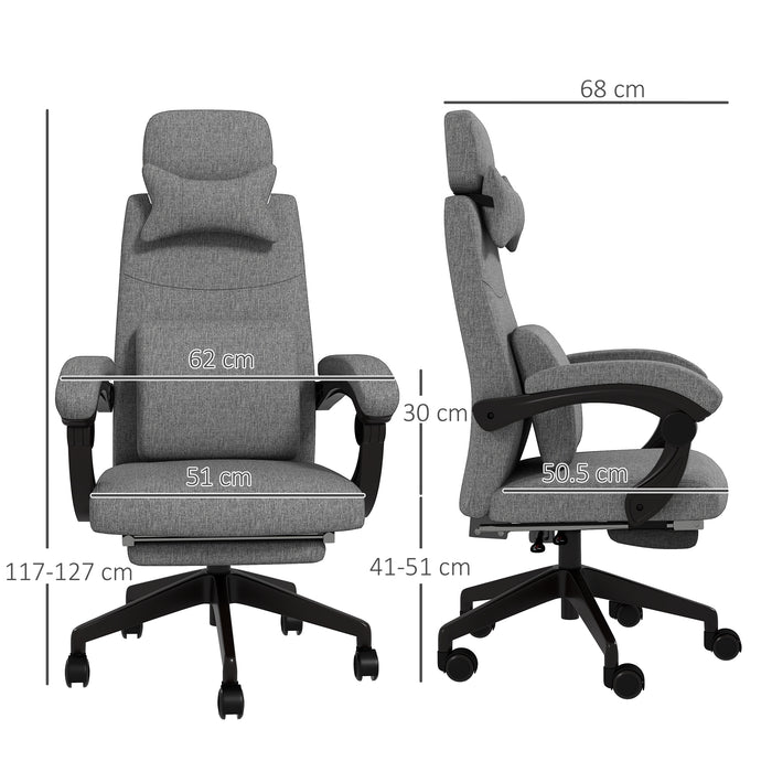 Ergonomic High Back Recliner Office Chair - Adjustable Height, Swivel Wheels, with Footrest and Lumbar Support in Dark Grey - Ideal for Comfortable Working and Relaxation