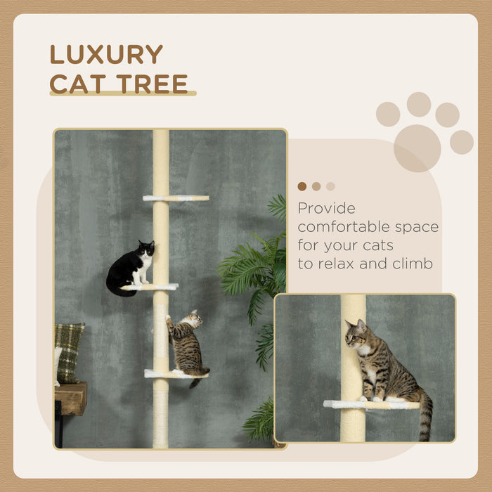 Floor-to-Ceiling Adjustable 260cm Cat Tower - Sturdy Cat Tree with Anti-Slip Kit, Fish-Shaped Scratching Post & Play Ball - Ideal for Multi-Cat Homes and Active Kittens