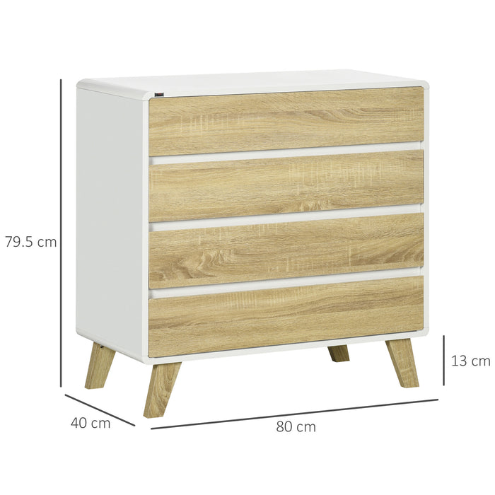 4-Drawer Chest for Home Storage - Bedroom & Living Room Organizer, 80x40x79.5cm in White & Natural Finish - Ideal for Decluttering Spaces & Tidy Interiors