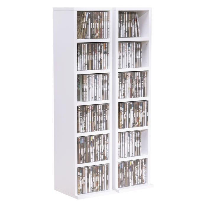 CD/DVD Storage Towers (Set of 2) - Adjustable Shelving Media Display Shelf, White - Ideal for Organizing Blu-Rays, DVDs, Books