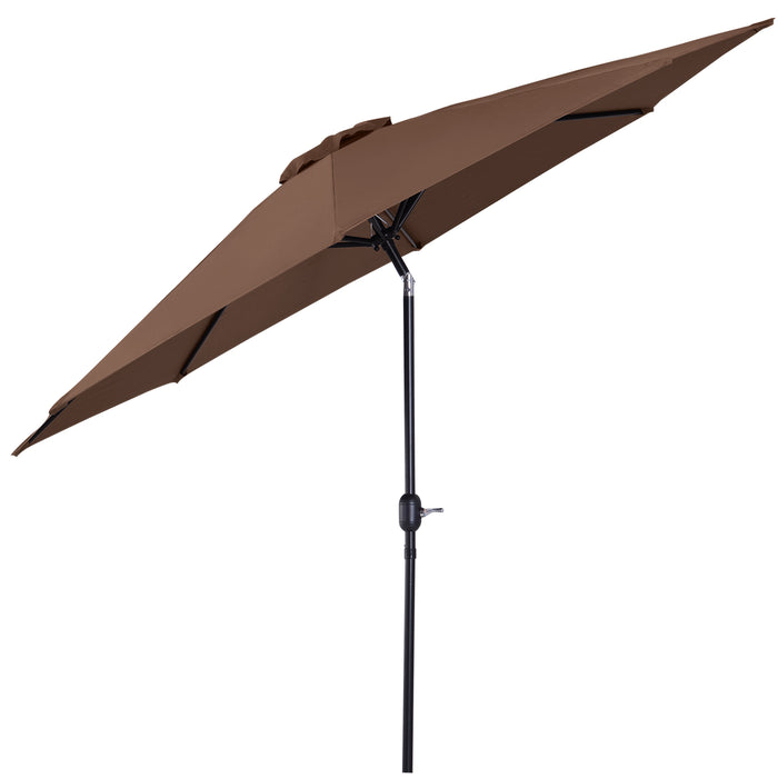 Round Steel Frame Market Umbrella - 3x2.45m Garden Parasol with Sunshade Canopy, Coffee Color - Ideal Outdoor Shade Solution for Patio Areas