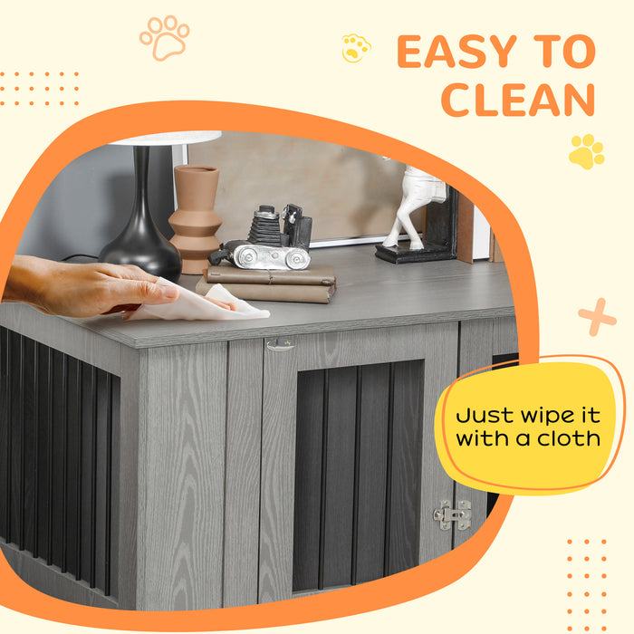 Extra Large Dog Crate End Table - Indoor Pet Kennel with Magnetic Door, Grey, 116x60x87cm - Stylish Furniture for Large Dogs & Home Decor