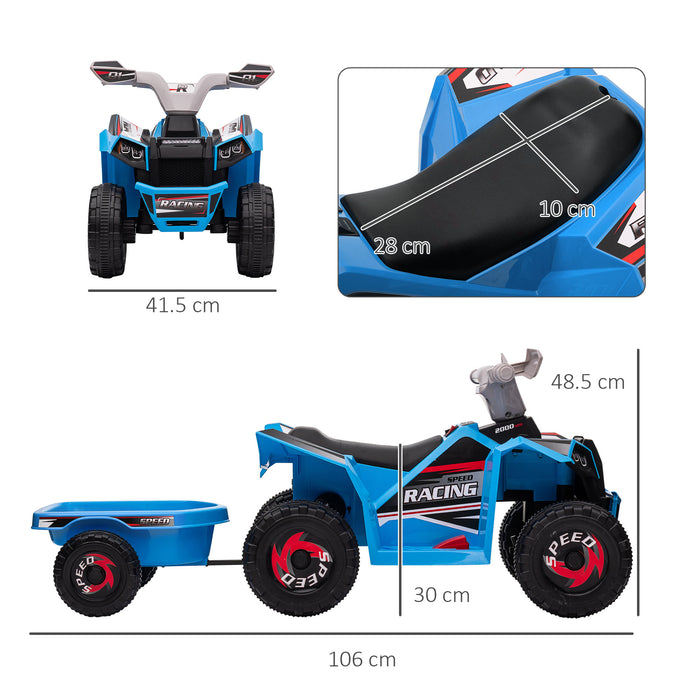 6V Quad Bike with Back Trailer - Durable Wheels, Electric Ride-On Toy for Toddlers - Ideal for 18-36 Month Olds, Outdoor Play