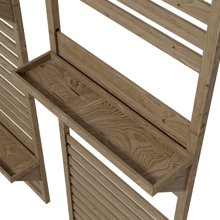 Fir Wood Hanging Planter Shelves - Wall Mounted Set of 2 with Slatted Trellis - Ideal for Patio, Balcony & Porch Greenery Display