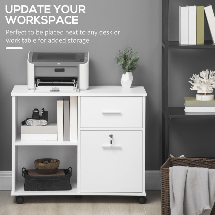 Mobile Storage Unit - Wheeled Filing Cabinet & Printer Stand with Open Shelving, Drawer Organizer for A4 Documents - Space-Saving Office Solution