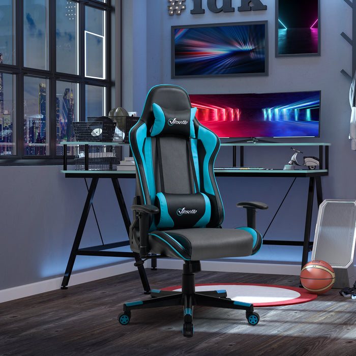 Ergonomic Racing Gaming Chair - High Back Adjustable Swivel Office Desk Chair with Headrest, Sky Blue - Ideal for Gamers & Comfortable Work Sessions
