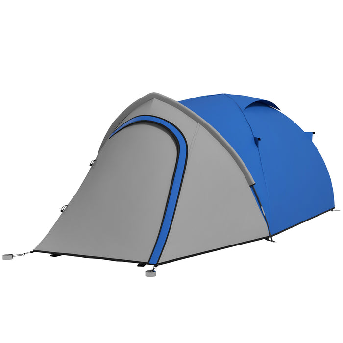 2-Person Dome Camping Tent with Large Windows - Waterproof, Spacious Design in Blue and Grey - Ideal for Couples or Solo Adventurers