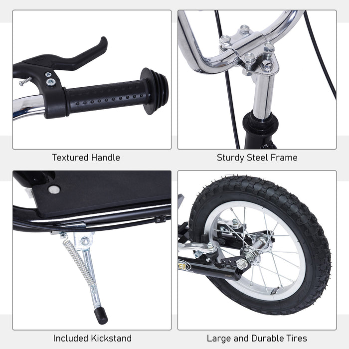 Teen Scooter with Rubber Wheels - Adjustable Handlebar, Front & Rear Dual Brakes, and Kickstand - Ideal for Kids 5+ Years, Black