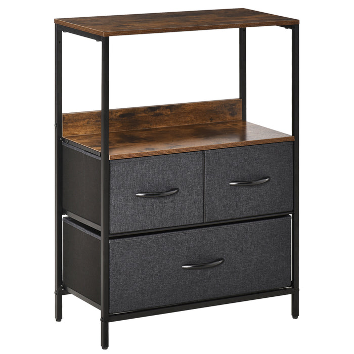 Storage Cabinet with 3 Fabric Bins - Chest of Drawers for Bedroom, Living Room and Entryway Organization - Sleek Black Unit for Home Clutter Control