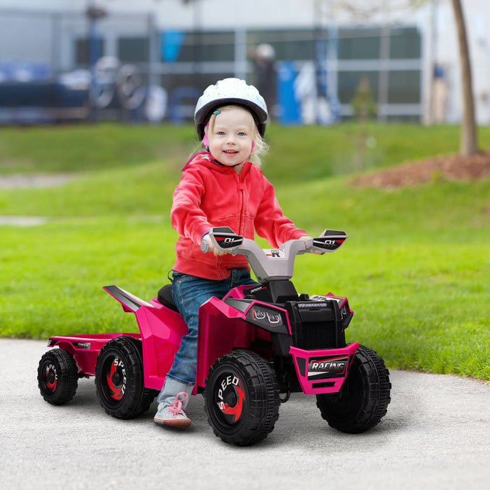 Kids' 6V Electric Quad Bike with Back Trailer - Durable Wear-Resistant Wheels, Pink - Perfect for Toddlers 18-36 Months to Explore Outdoors