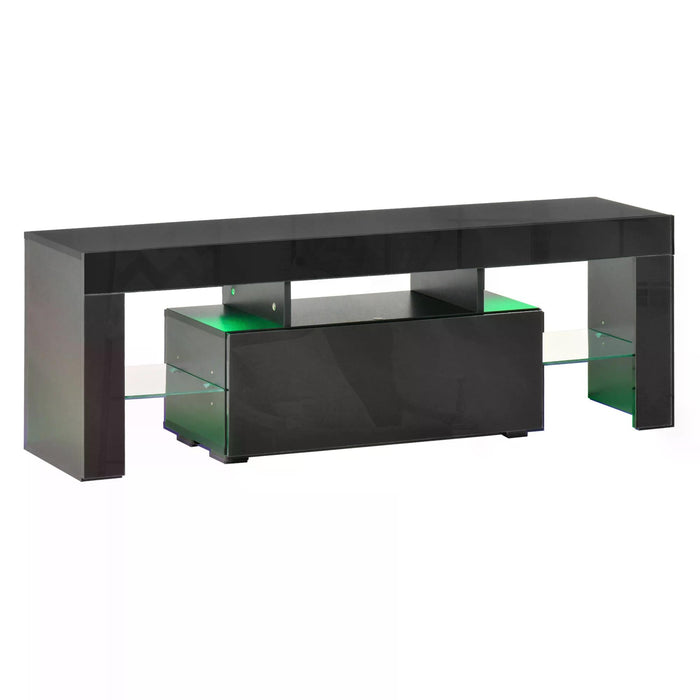 Modern High Gloss TV Stand Cabinet - LED RGB Lighting, Remote Control, Storage Drawer & Shelf - Fits 43", 50", 55" Televisions, Stylish Media Console Table