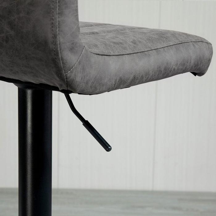 Adjustable Height Bar Chairs with Footrest, Set of 2 - PU Leather & Gas Lift Grey Bar Stools - Perfect for Home Dining & Entertainment Areas