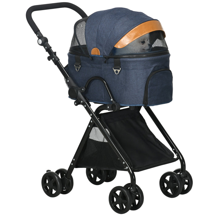 2-in-1 Oxford Cloth Convertible Pet Stroller Pushchair - Blue/Orange, Durable and Breathable - Ideal for Outdoor Walks and Travel with Dogs and Cats
