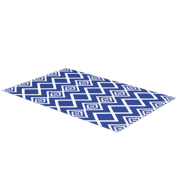 Reversible Plastic Straw RV Mat - Weatherproof Outdoor Carpet with Carry Bag in Blue and White, 182 x 274cm - Ideal for Campers and Patio Use