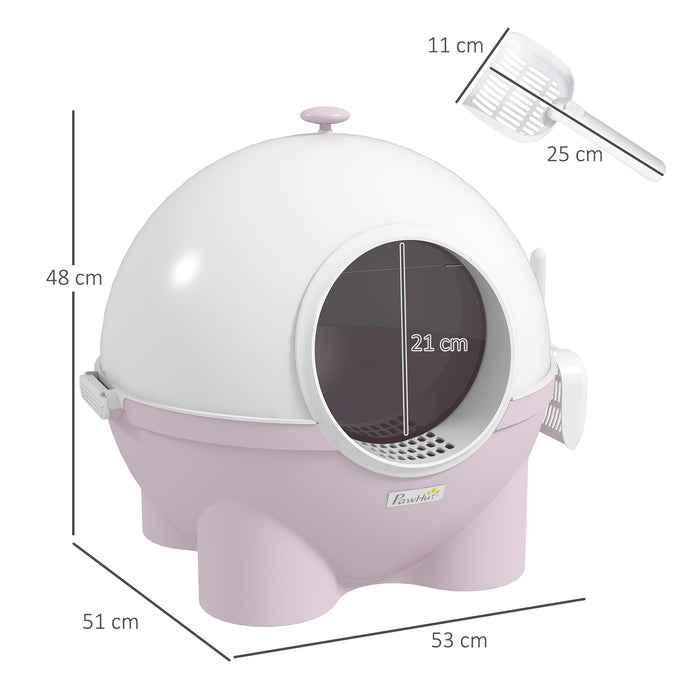 Extra-Large Hooded Cat Litter Box with Scoop - Easy-Carry Top Handle, Front Entry Design, 53x51x48 cm - Perfect for Multiple Cats or Large Breeds in Pink