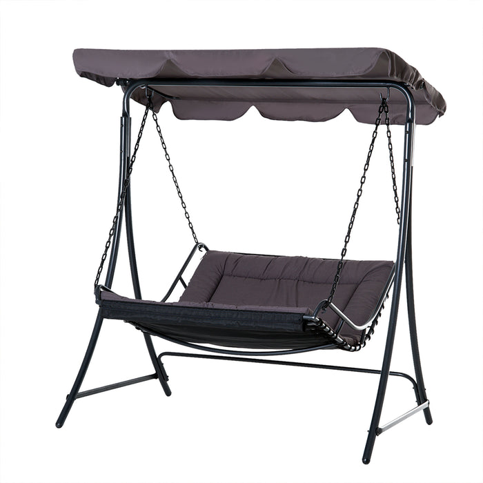 Double Hammock Swing Chair with Canopy - 2-Person Garden Bench Bed, Rocking Sun Lounger with Cushion - Comfortable Outdoor Seating for Backyard & Patio Relaxation, Grey