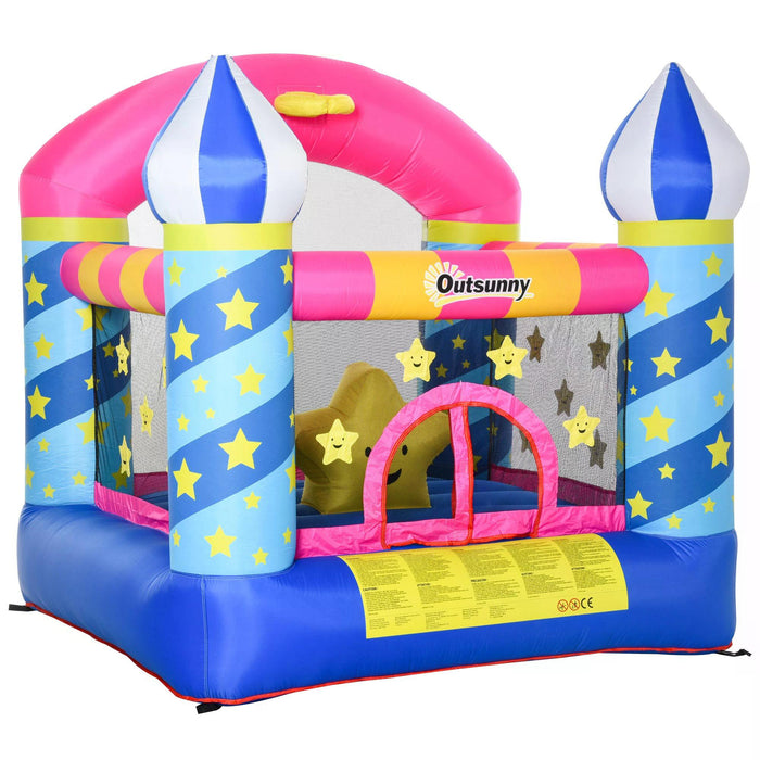 Castle Stars Inflatable Bounce House with Basketball Hoop - Sturdy Trampoline, Included Inflator, 2.25 x 2.2 x 2.15m - Fun Play Area for Kids Aged 3-12 Years