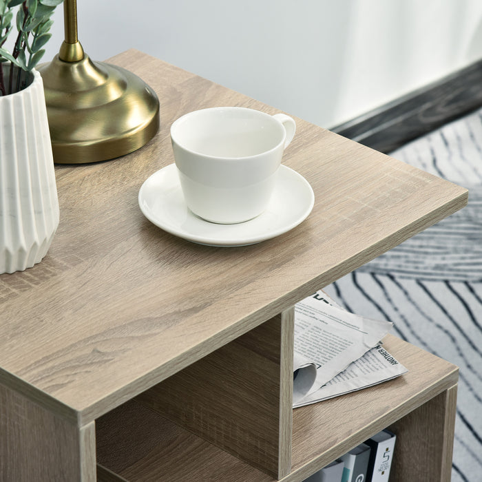 3-Tier Oak Side Table with Open Storage Shelves - Versatile Living Room End Table Organizer, Set of 2 - Ideal for Space-Saving and Organization