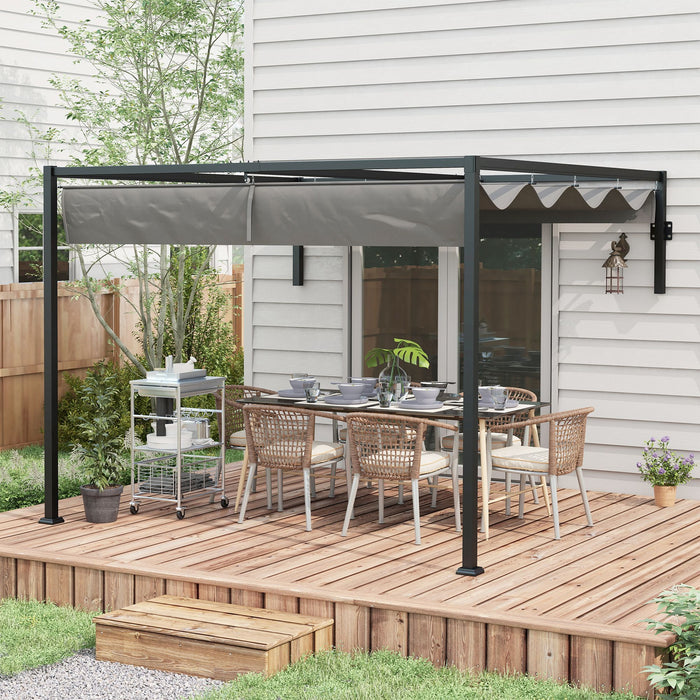 Lean-to Pergola 2x3m - Metal Frame with Retractable Canopy for Outdoor Shelter - Ideal for Backyard Grilling, Garden Relaxation, and Patio Deck Enhancement