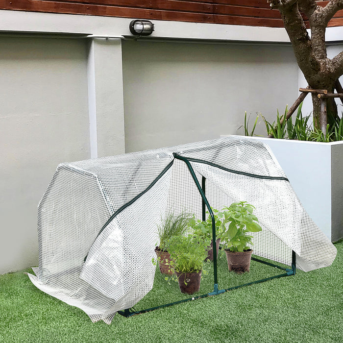 Portable Mini Greenhouse with Metal Frame - Durable PVC Cover and Middle Zip Access, 99x71x60 cm - Ideal for Garden Cultivation and Plant Protection