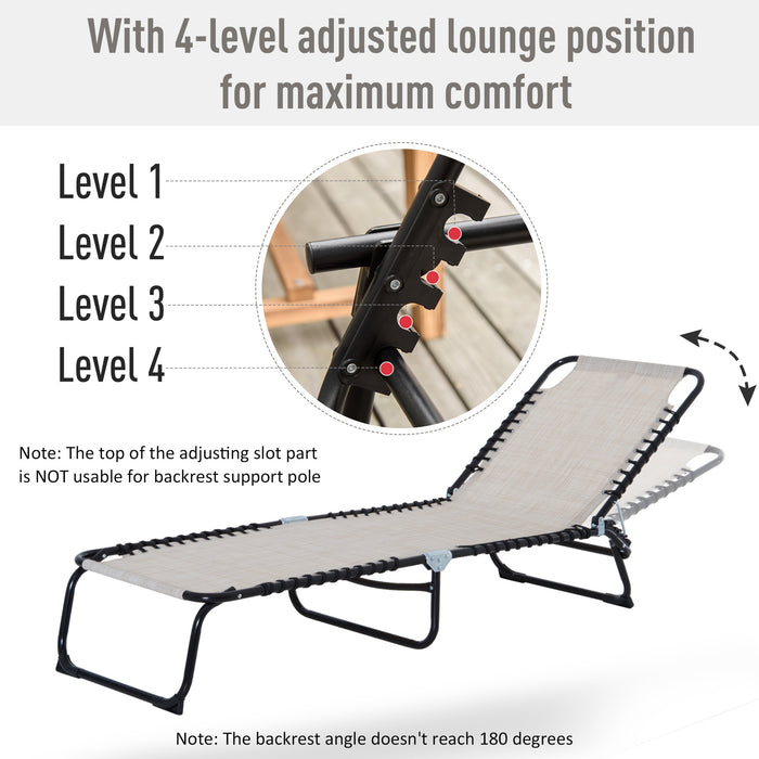Reclining Folding Chaise Lounge Chair - 4-Position Adjustable Backrest, Garden Sun Lounger - Ideal for Patio, Deck, Poolside Relaxation, Cream White