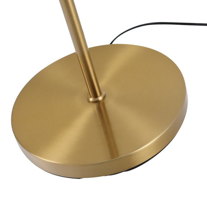 Gold Floor Lamp with Dual Glass Shades - Contemporary Metal Standing Light with Convenient Floor Switch - Stylish Illumination for Home or Office Decor