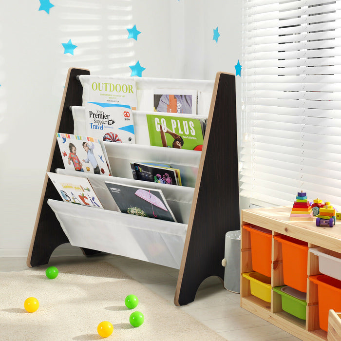 Children's Bookshelf - 4 Tier Magazine and Book Organiser in Natural Colour - Ideal Storage Solution for Kids' Rooms
