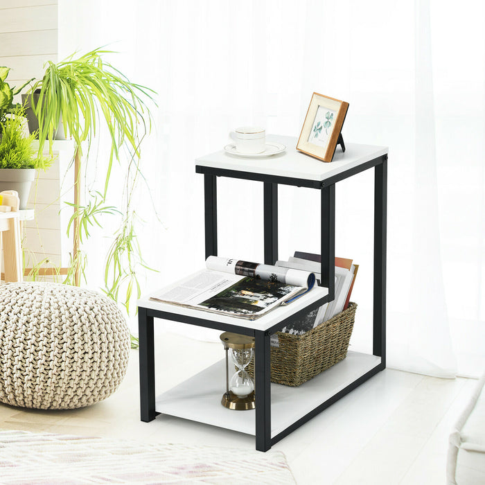 End Table - Industrial Style with 3 Shelves in Brown - Ideal for Home Storage Solution