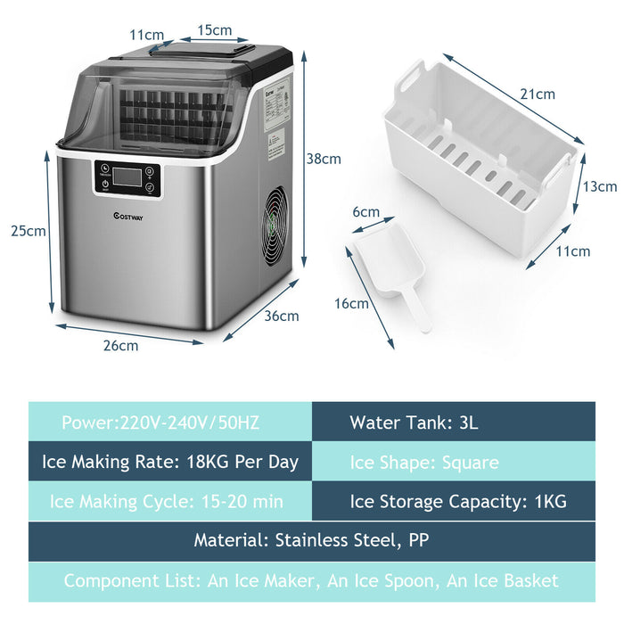 Portable Ice Cube Maker - Countertop Design, 18KG/24H Capacity - Ideal for Parties, Gatherings and Home Use