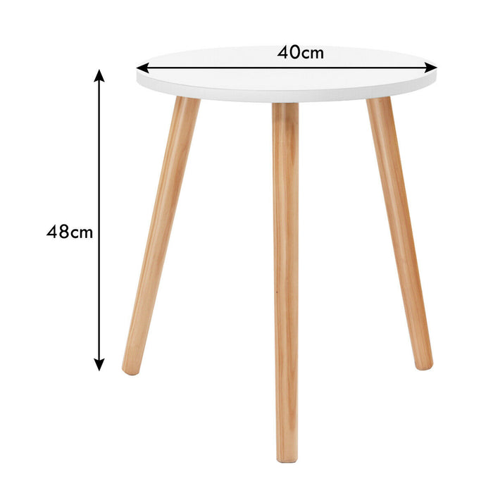 Occasional/Side Table, Natural Wood Legs - Compact, Round Design for Home and Office - Ideal for Small Spaces - White Finish