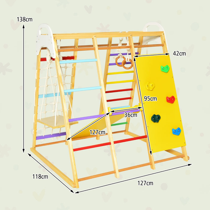 Wooden Jungle Gym Playset - 8-in-1 Climber Set with Monkey Bars - Perfect Outdoor Activity for Kids