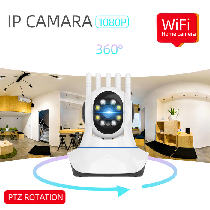 Guudgo Five Antenna 1080P PTZ WIFI IP Camera - 360° Viewing, Two-Way Audio, Night Vision, Cloud Storage, Motion Detection, Waterproof, Dual Light Source - Perfect for Baby Monitoring and Home Security