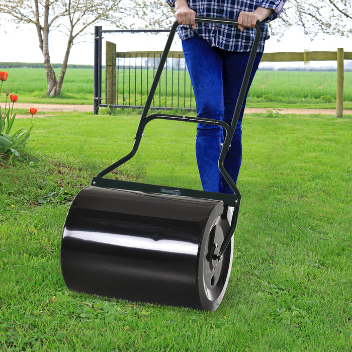 Steel Garden Lawn Roller - 50cm Cylinder with Fillable Water/Sand Option, Seeder Plug - Ideal for Lawn Flattening and Seed Sowing