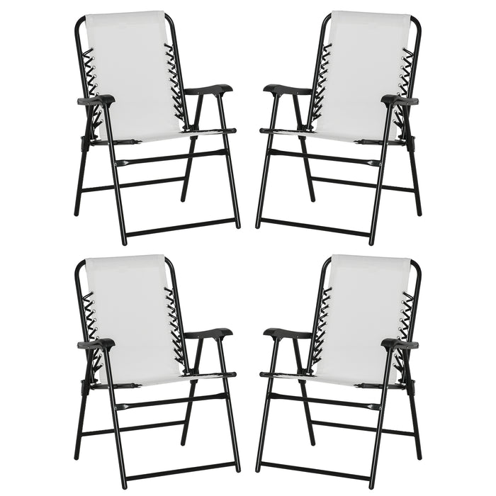 Outdoor Portable Folding Chair Set for Patio - Cream White Steel Frame Loungers with Armrest for Camping, Pool, Beach & Deck - Comfortable Lawn Seating Solution for Relaxation