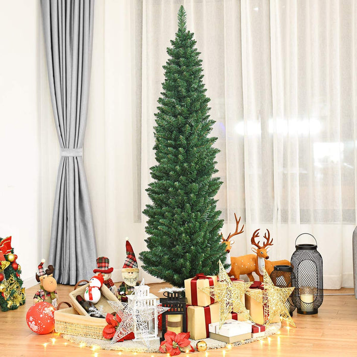 8ft Artificial Christmas Tree - Pencil Slim Design with Sturdy Metal Stand - Ideal for Holiday Decorations in Limited Spaces