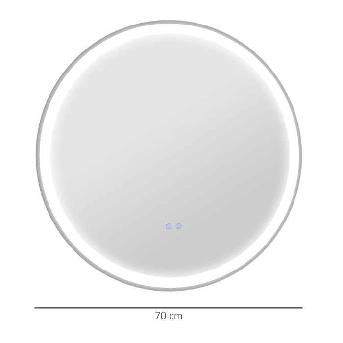 LED Illuminated Round Bathroom Mirror - 3 Color Temperature Settings & Anti-Fog Feature, 70cm - Sleek Aluminum Frame for Modern Home Decor & Clear Reflections