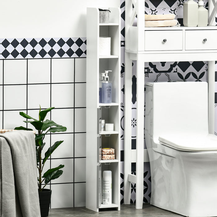 Freestanding Tall Grey Bathroom Storage Cabinet - Modern Design with Open Shelves & 3 Cupboards - Ideal for Bathroom Organization, Bedroom & Hallway Spaces