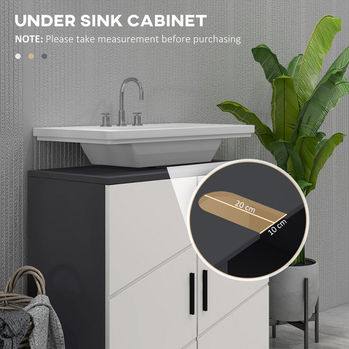 Under Sink Storage Cabinet - Bathroom Vanity Unit with Shelf, Double Doors, 60x30x60 cm in Light Grey - Ideal Space Saver for Bathroom Essentials
