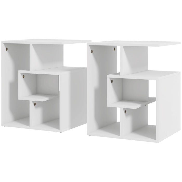 3-Tier Side Table with Open Storage Shelves - Elegant White Coffee Table Organizer for Living Room - Space-Saving End Tables, Set of 2