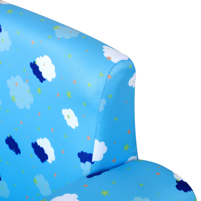 Kids' Mini Couch with Footrest - Sturdy Wooden Frame & Anti-Slip Legs, High Back, Armrests - Adorable Cloud and Star Design for Bedroom or Playroom