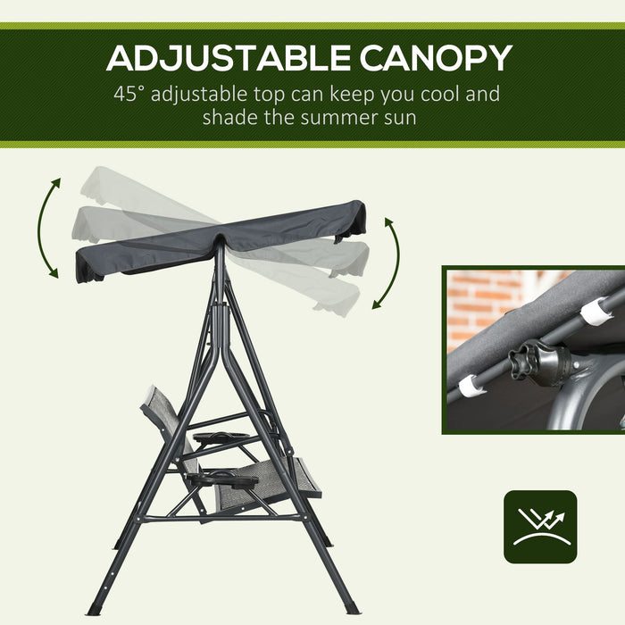 3 Seater Swing Chair with Adjustable Canopy - Rattan Bench Seat & Sturdy Steel Frame for Outdoor Relaxation - Ideal for Patio, Yard & Garden Comfort